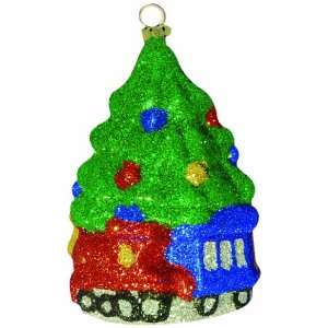   All Glitter Christmas Tree with Train Ornament, 5 Inch
