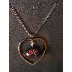   Bay Buccaneers Necklace w/ Football in Heart Charm