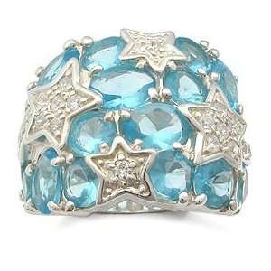  Silver CZ Rings   Sterling Silver Simulated Blue Topaz CZ Star Ring 