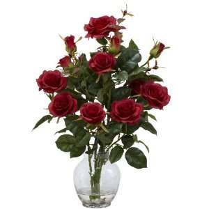 com Real Looking Rose Bush w/Vase Silk Flower Arrangement Red Colors 