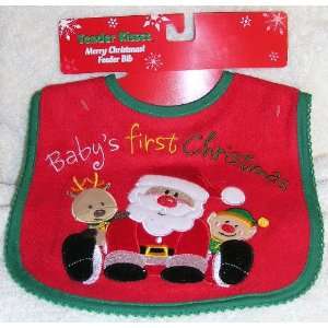  Red Babys First Christmas Feeder Bib with Santa Reindeer 