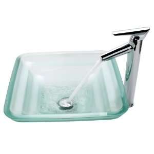   19mm 1800CH Frosted Oceania Glass Vessel Sink and Decus Faucet, Chrome