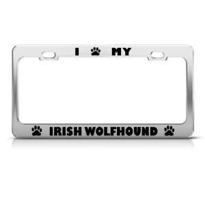Irish Wolfhound Dog Dogs Chrome license plate frame Stainless Metal 