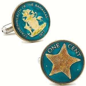    Painted Bahamian Two Sided One Cent Coin Cufflinks 