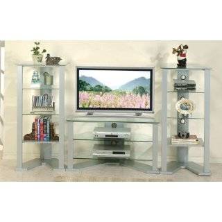 Entertainment Center TV Stand with Two Shelves Set with Tempered Glass 
