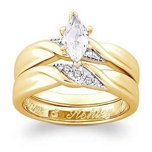   Zirconia CZ & Diamond Accent Engravable Wedding Ring Set, Size 7