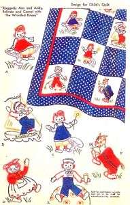 VINTAGE RAGGEDY ANN & ANDY CHILDS QUILT PATTERN 1063  