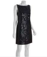 Suzi Chin navy cotton silk sequin tank shift dress style# 314520301
