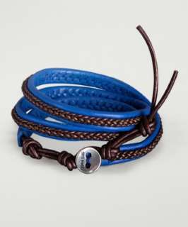 Chan Luu blue and tamba brown braided leather wrap bracelet   