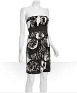black printed woven pleated strapless dress with Balenciaga black 