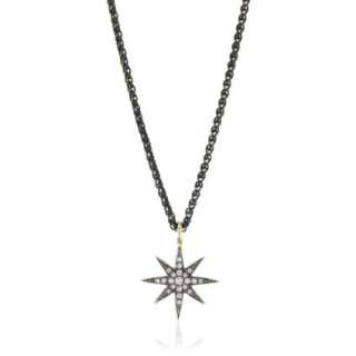 Mizuki Silver and Diamond Starburst Pendant on Oxidized Silver Chain 