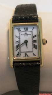   Gold Baume & Mercier Geneve Watch Swiss Made Black Leather Band Works