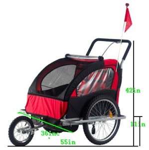 NEW 2IN1 Double Baby Kids Bike Trailer Stroller Red With Hand Brake 