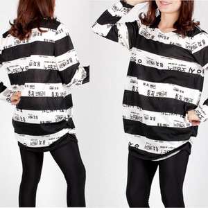   autumn korean prints unique black striped top blouse dress N16 SZ M,L