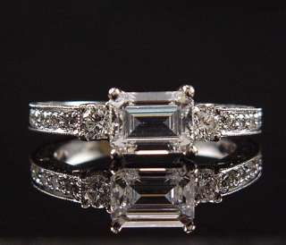 Stunning 18K White Gold Crescent Diamond Engraved Engagement Ring 