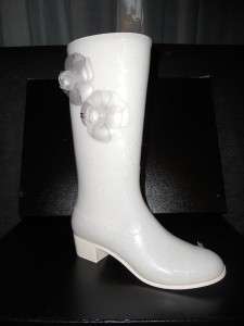 CHANEL Camellia Flower Rainboot Rain Boots White 39 / 9  
