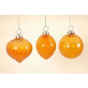 Ornament Crackle Amber Set Of 6