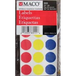  Maco Self Adhesive Labels 300 Round Labels 3/4 Diameter 