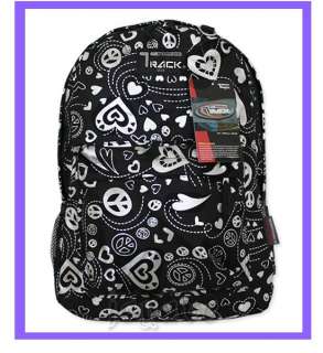 Track Silver Colored Heart Peace Signs Backpack School Bag 16.5 