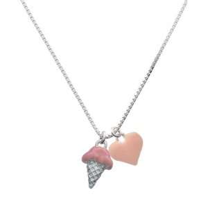  2 D Strawberry Ice Cream Cone and Pink Heart Charm 