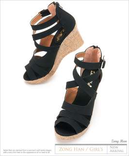  Open Toe Zipper Back High Wedge Platform Strap Sandal Shoes  