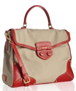Prada fire red leather and canvas pushlock tote   