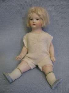 Antique GERMAN c1910 ALL BISQUE #5114 CHILD Wire Jointed, Silky 