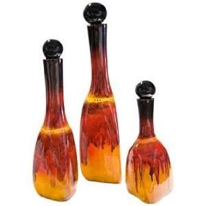   of 3 Desert Drip Decorative Glass Bottles with Tops