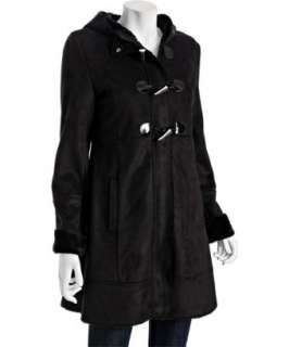 Via Spiga black faux shearling Crissa hooded toggle coat   