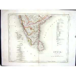  India Ceylon Mysore Bay Bengal Indian Ocean College Antique Map 