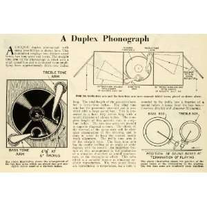  1928 Article Duplex Phonograph Treble Bass Turntable Music 