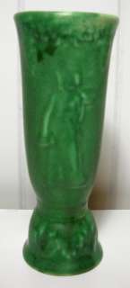 BEAUTIFUL GREEN ART POTTERY VASE WITH WOMEN * OLD  