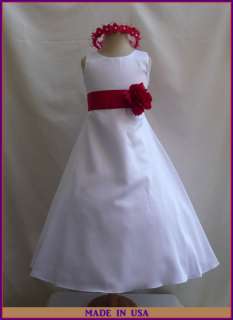 NEW WHITE/RED BRIDESMAID FLOWER GIRL PROM FORMAL DRESS  