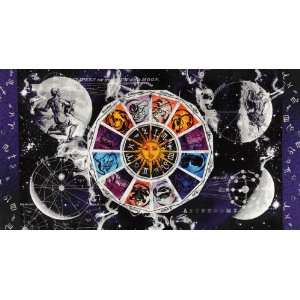  44 Wide New Dawn Astrology Panel Black/Blue Fabric By 