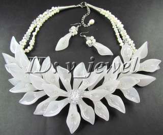 Jade pearl crystal flower necklace/earring set VJ  