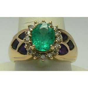  Unique Colombian Emerald Diamond & Amethyst Ring 