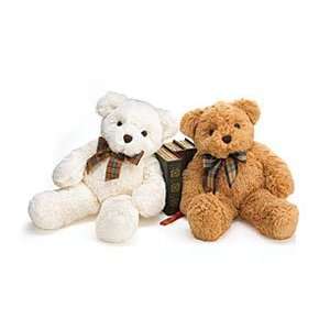 Cuddly 17 White and Caramel Teddy Bear Couple with Assorted Plaid 
