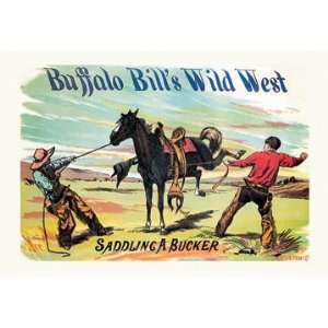  Buffalo Bill Saddling a Bucker 28x42 Giclee on Canvas 