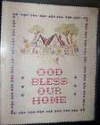 Vtg 1930s 1940s GOD BLESS OUR HOME Cross Stitch Linen S