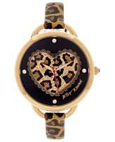 Betsey Johnson Watch, Womens Leopard Heart Printed Leather Strap 30mm 