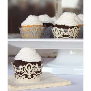  Classic Damask Filigree Paper Cupcake Wrappers   Ivory 