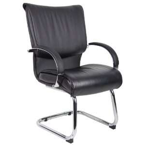 Boss Mid Back Black Leatherplus Guest Chair W/ Chrome Base 