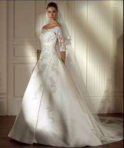   Half Sleeve Off Shoulder Satin Wedding Gown Custom Size 4 20  