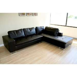  Contemporary Design Dark Brown Leather Sectional Sofa Chaise 