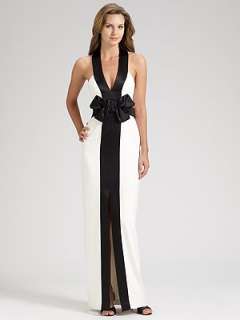 Notte by Marchesa   Bow Trimmed Silk Gown    