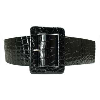 Wide Faux Crocodile Grain Leather Belt Black  
