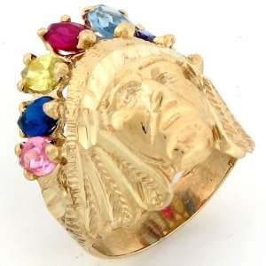    10k Gold 7 Stone CZ American Indian Large Mens Ring Jewelry