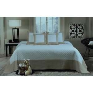  Hotel Style Modern White Taupe Reversible Bedspread Set 