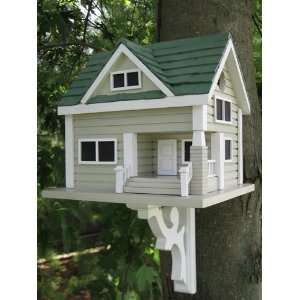    2040 Bungalow Birdhouse   Grey with Green Roof Patio, Lawn & Garden