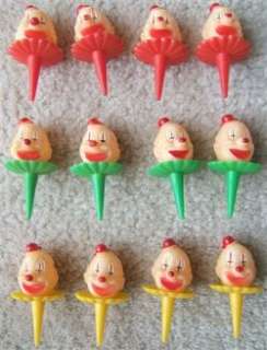 VINTAGE PLASTIC CLOWN HEAD CAKE TOPPERS DECORATIONS 12  